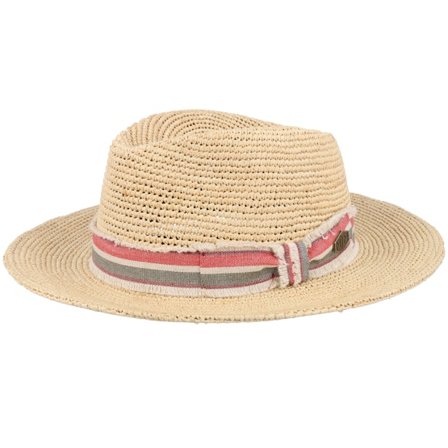 MJM Hats - Beige straw Hat - Mabel Crochet Raffia Natural Red Stripe Band Straw Hat @ Hatstore