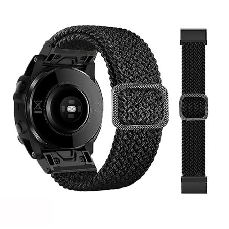 Svart Svart Nylonflätat Klockarmband kompatibelt med Garmin Fenix 7x