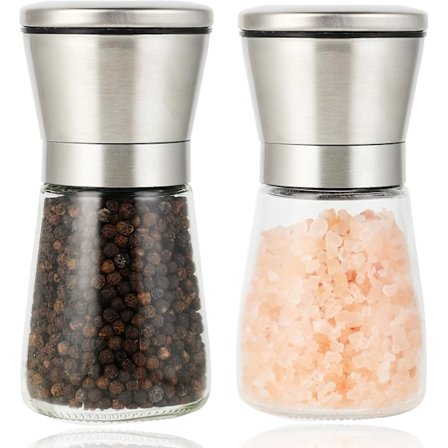Peberkværnsæt - Salt- og peberbøsser - Peberkværn, rustfrit stål og glas, justerbar keramisk kværnmekanisme