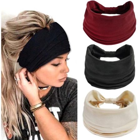 3-pak boheme knyttede yoga-pandebånd i ensfarvet elastisk stil