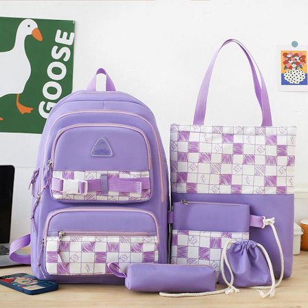 Student skolväska college skolväska kvinnor grundskoleelev ryggsäck skolväska Mori-lila