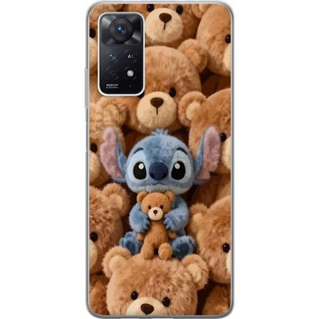 Kompatibel Mobilcover til Xiaomi Redmi Note 11 Pro 5G Stitch omgivet af brune teddybjørne med en lille teddybjørn i armene i en sød og hyggelig kawaii