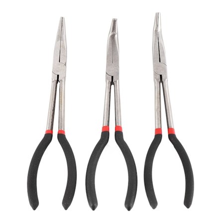 3-pack nåltång 11 tum stål förlängd rak 45 grader 90 grader lång näbbtång