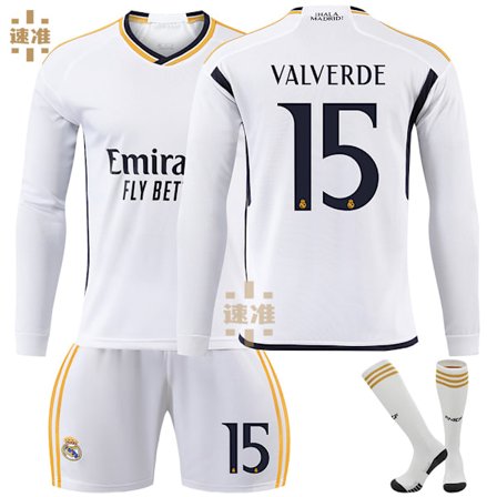 23-24 Real Madrid Langærmet Fodboldtrøje Nr. 7 Vinicius 5 Bellingham 10 Modric Nummer 15