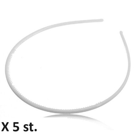 5 pcs White roofed narrow plastic diadem 4 mm wide