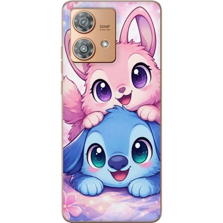 Kompatibel Mobilcover til Motorola Motorola Edge 40 Neo Sød kawaii illustration med pink og blå fantasidyr, store øjne og bløde farver perfekt til