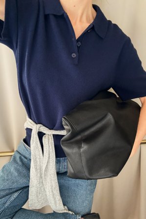 Premium Selection Knitted Wool Short Sleeve Top - Strikkede toppe - Marine blå - XS