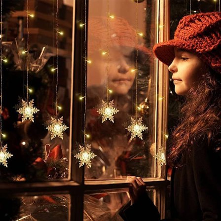 3,5 M/4M Snøfnugg Lysgardin, 16/19 LED-lamper, 8 Lysmoduser, Vindusdekorasjon, Jul, Bryllup, Fødselsdag, Hjem, Utendørs Varmhvit 4 m_yux