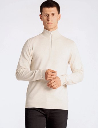 Lindbergh Ecovero Half Zip L/S Knit - Cream - L