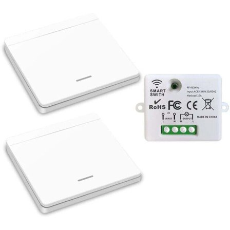 Trådløs lyskontakt, RF-sender sikkerhedskontakt og 10A modtagercontroller, nem installation til lampe op til 1500W