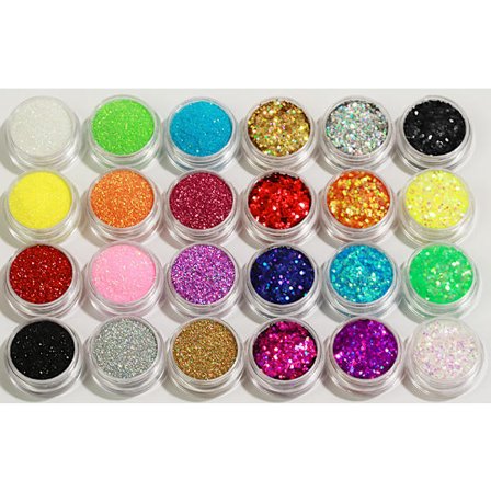 24 dåser glitter til negledekoration fint korn / sekskant
