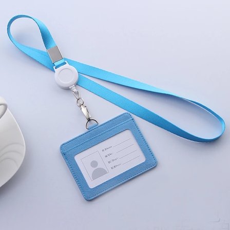 Infällbara nyckelband ID-bricka Hållare Läder Bank Bus Pass Case Cover Män Dam Bank Kreditkortshållare Rem Korthållar