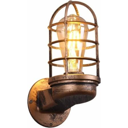 Retro væglampe Vintage industriel belysning Rustikke væglamper Tråd metalbur væglampe Indendørs hjem Retro lysarmatur (Rustfarve) (Uden pære)
