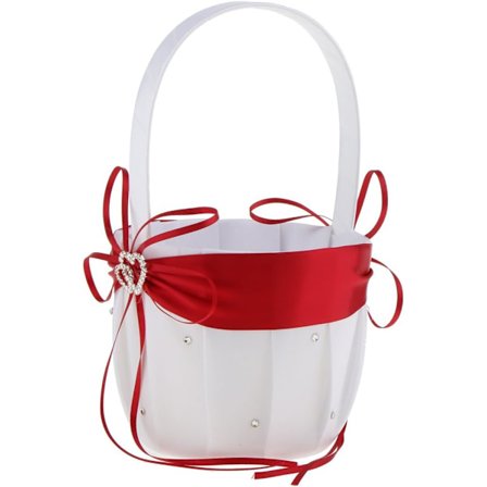 Blomsterflickakorg Strass Dubbelt Hjärta Satin Blommor Korg Bröllopsceremoni Dekor - Röd