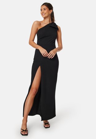 John Zack One Shoulder Bow Maxi Dress Black Klær