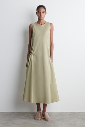 COS Women's Panelled Gathered Side Midi Dress in Green
