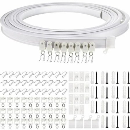 Flexibel takskena för gardiner 5m Böjd gardinskena med tysta rullar Vikbart fäste för duschhörna, burspråk, rumsavdelare