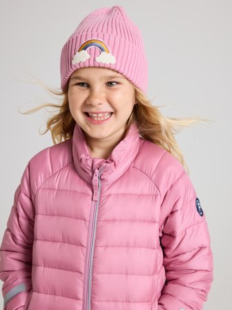 Polarn O. Pyret Ribbstickad mössa P-applikation - 48 - 50 - barnkläder - pink