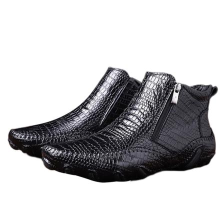 Män Sida Zip Handsömmar Ankel Boots Mid Top Läder Boot