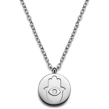 Unity | Colier argintiu rotund din oțel inoxidabil cu mâna Hamsa pentru bărbați - Coliere din oțel