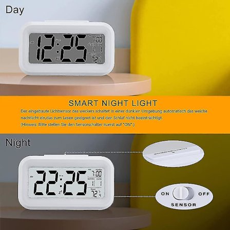 Vekkerklokke, liten digital vekkerklokke, 5,1 " LCD-skjerm med snooze-minutter