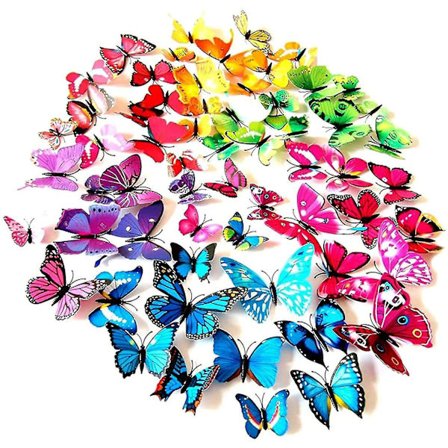 108 kpl 3D-perhosseinätarroja, perhoskoristeet