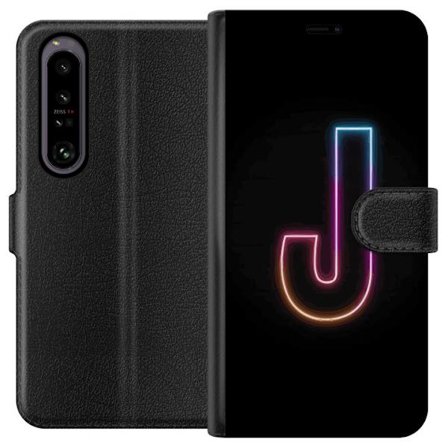 Kompatibelt Lommeboketui til Sony Sony Xperia 1 IV Minimalistisk neonbokstav J i fargeskiftende lys mot svart bakgrunn