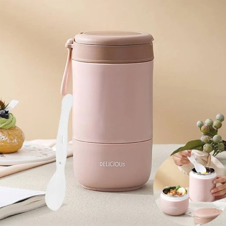 730 ml müsli mug to go mug, lunch pot, läckagesäker yoghurt mug to go med sked, lunchlåda för skola, kontor, utomhus (rosa)