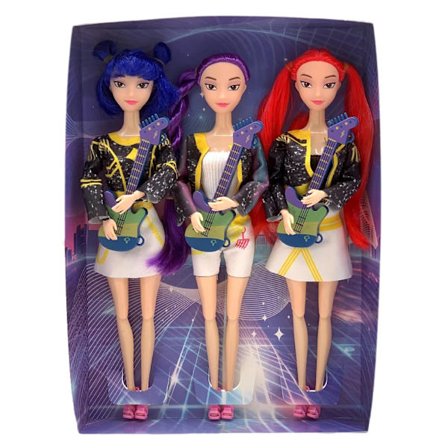 K-POP Demon Hunter -tyttöbändi Nya-tyylit valkoisilla vaatteilla kitara Anime-nukkelelut 3 hengen setti