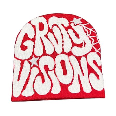 Strikkehue Hue Beanie Bonnet RØD&HVID