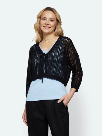 SIGNATURE - Kortærmet Strik Cardigan - Sort