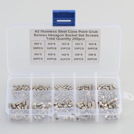 260 stk sæt skruer unbrakonøgle sæt med sekskantede skruer.