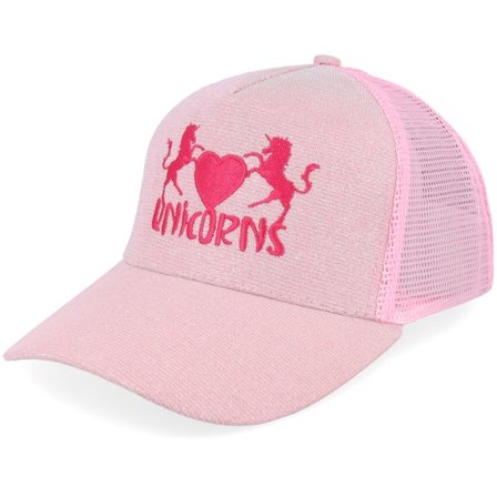 Unicorns - Rosa trucker Keps - Womens Ponytail Unicorns Heart Sparkle Babypink @ Hatstore