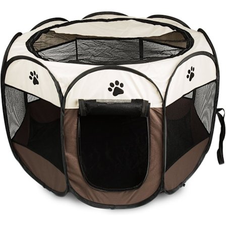 Hundeindhegning Hvalpeindhegning Indhegning til hunde katte kaniner Sammenfoldelig til indendørs og udendørs brug (Kaffe)L 91x91x58cm