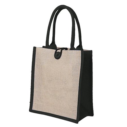 Vattentät Vintage Gunny Bag Jute Handväska Förvaring Shoppingväska Axelremsväska Svart