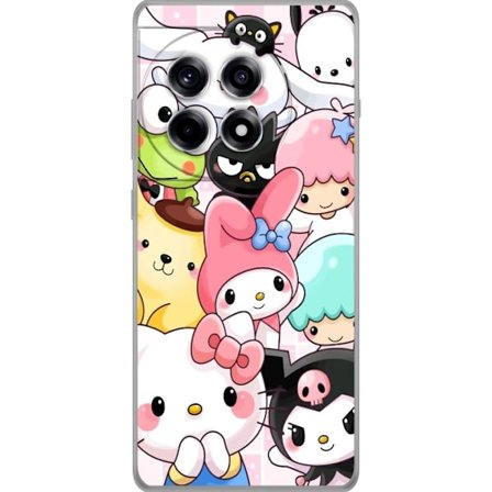 Kompatibelt Mobildeksel til OnePlus 12R Tett mønster av søte figurer med store øyne i ulike farger og uttrykk med LABUBU-tekst