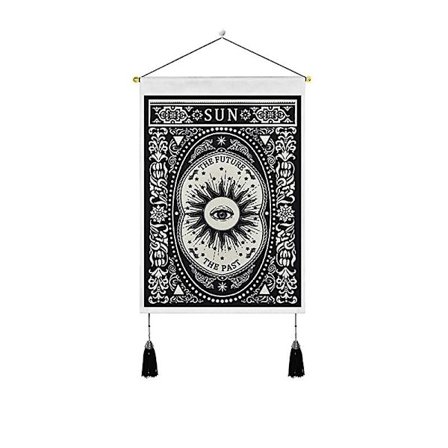 2 st Tarot väggbonad Månen solen väggbonad med tofsar, för sovrum, vardagsrum (35 x 50 cm)