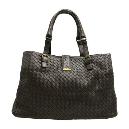 Bottega Veneta Vintage, Dark Brown Calf Leather Intrecciato Roma Tote Bag Bruin, Dames, Maat:ONE Size,leer