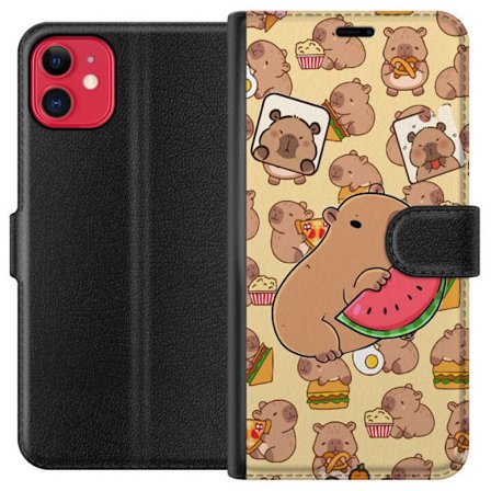Kompatibelt Plånboksfodral till Apple Apple iPhone 11 Söt capybaror njuter av vattenmelon pizza och popcorn i en varm och lekfull design som sprider