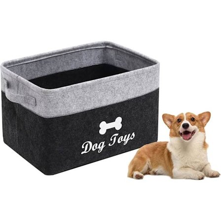 Filtlegetøjskasse til kæledyr med håndtag. Kan opbevare hundelegetøj, hundeklæder