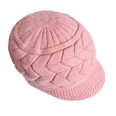 Dame Vinter Varm Strikket Hue Uld Sne Skihue Bånd Solskærm Pink