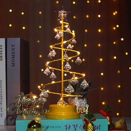 Crystal Juletræ Bordlampe Jern Kunst Spiral Dekoration Display Stand$Crystal Træ Lys Crystal Juletræ Hjem Dekoration$LED Jern Kunst