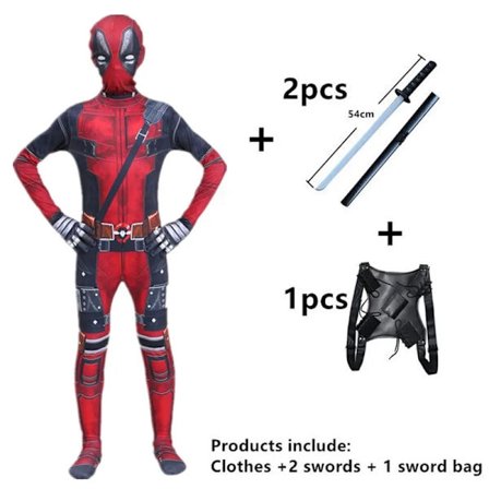 Deadpool Kostyme Superhelt Cosplay Kostymer Superhelt Barn Body 3D Stil Halloween Cosplay Kostymer Sværd Veske 6 6 6 6 150CM