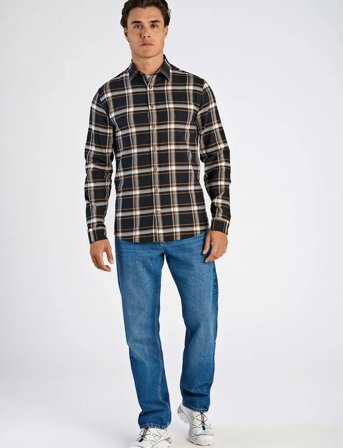 Lindbergh Checked Twill Shirt L/S - Black - S