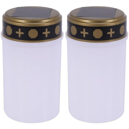 2 stk. Hvide Kirkegårdslygter med Solcelle og LED-lys 1 stk. Serie