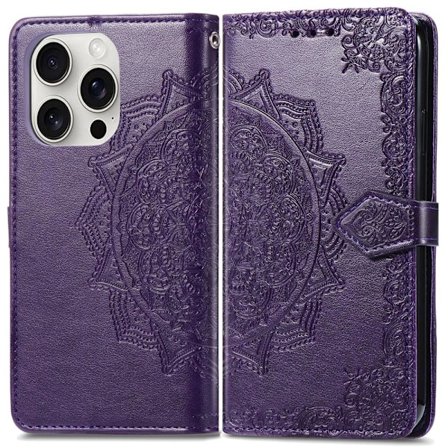 iPhone 16 Pro Fodral Mandala Läder Lila