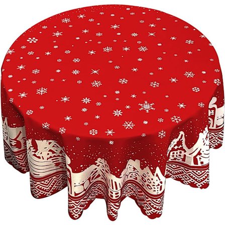 Joulupyöreä pöytäliina pestävä polyesteri lumihiutale kuvio punainen, 150CM