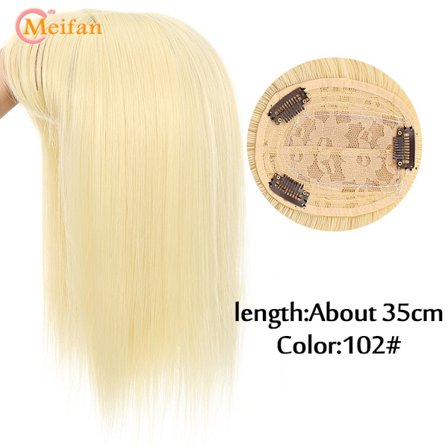 MEIFAN Långt rakt hår Toppers Clip Hair Extensions Syntetiskt hår Topper Natural Black Brown 3-Clip with Bang Fake Hairpiere