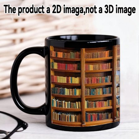 1 stk. Bogreol Krus - 325 ml Kraftig Keramisk Kaffekop med Bogreol Design & Bogrygsprint, Sort med Gyldne Bogstaver - Ideel Gave til Bog ...