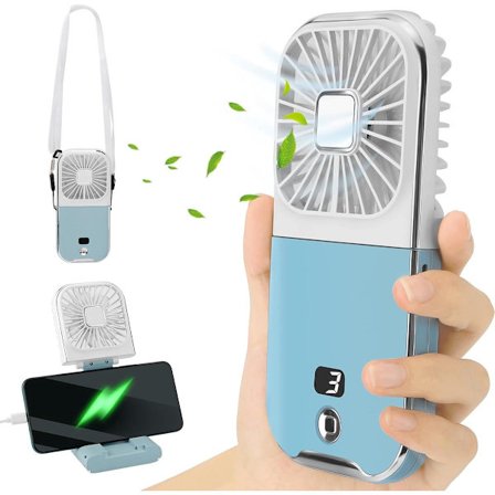 Håndvifte, Oppladbar Håndvifte, Minivifte, Leveres med et 3000mAh Oppladbart Batteri, Bærbar Vifte, Liten Lommevifte, 4 Hastigheter, Blå